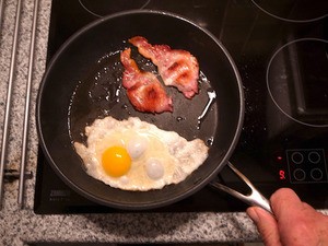 TeflonPanEggsBacon Teflon Pan w/Eggs and Bacon