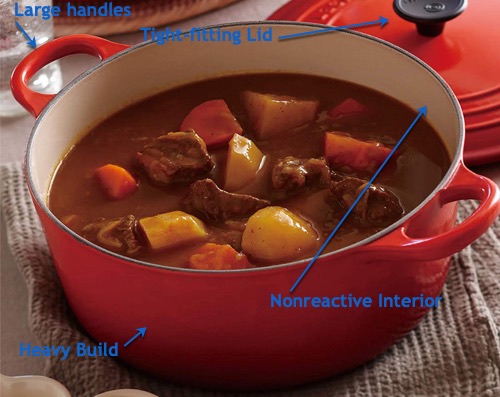 Le Creuset Dutch oven with callouts