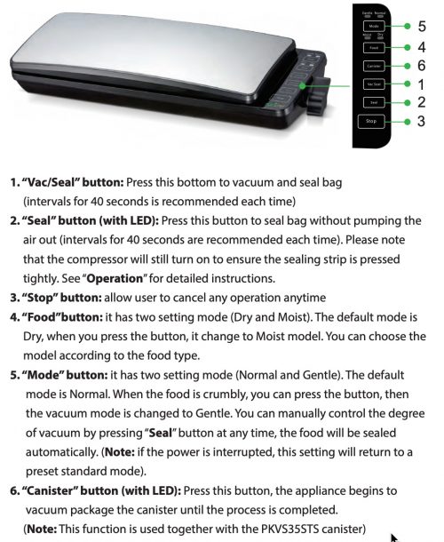 Nutrichef PKVS35 controls and instructions