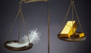 Feather and Gold on Balance Scale Feather and Gold on Balance Scale