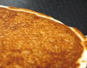 Pancake in Hexclad Pan Closeup Pancake in Hexclad Pan