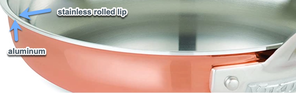 Viking Copper pan closeup with callouts Viking Copper pan closeup with callouts