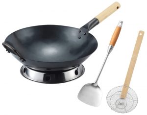 LetsChef Pre-Seasoned Carbon Steel Wok with Spatula and Spider LetsChef Pre-Seasoned Carbon Steel Wok with Spatula and Spider