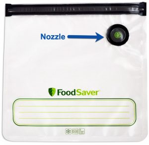 FoodSaver bag with Nozzle callout FoodSaver bag with Nozzle callout