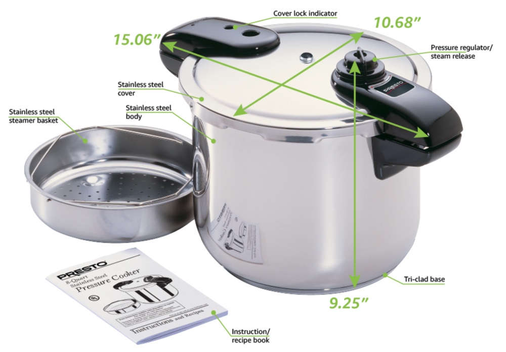 Presto 8qt pressure cooker short handles Presto 8qt pressure cooker short handles