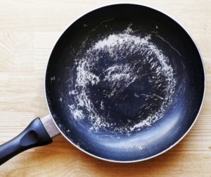 Scratched nonstick pan Scratched nonstick pan