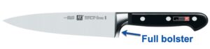 Zwilling Pro S chef's knife with bolster callout Zwilling Pro S chef's knife with bolster callout