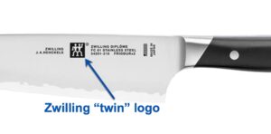 Zwilling logo on knife callout Zwilling logo on knife callout