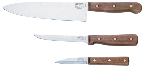 Chicago Cutlery Walnut Tradition 3pc chef:paring:utility set Chicago Cutlery Walnut Tradition 3pc chef:paring:utility set