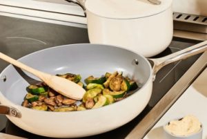 Caraway saute pan on induction cooktop Caraway saute pan on induction cooktop
