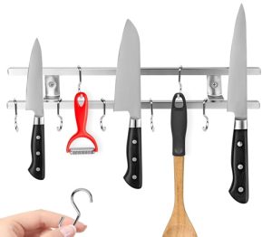 Modern Innovations stainless magnetic knife rack with hooks Modern Innovations stainless magnetic knife rack with hooks