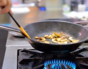 Nonstick pan with food on high heat Nonstick pan with food on high heat